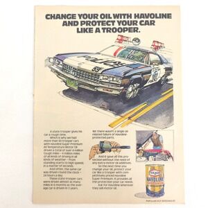 Vintage Havoline Oil Can Print Ad Police Trooper Garage Decor Wall Art Collector